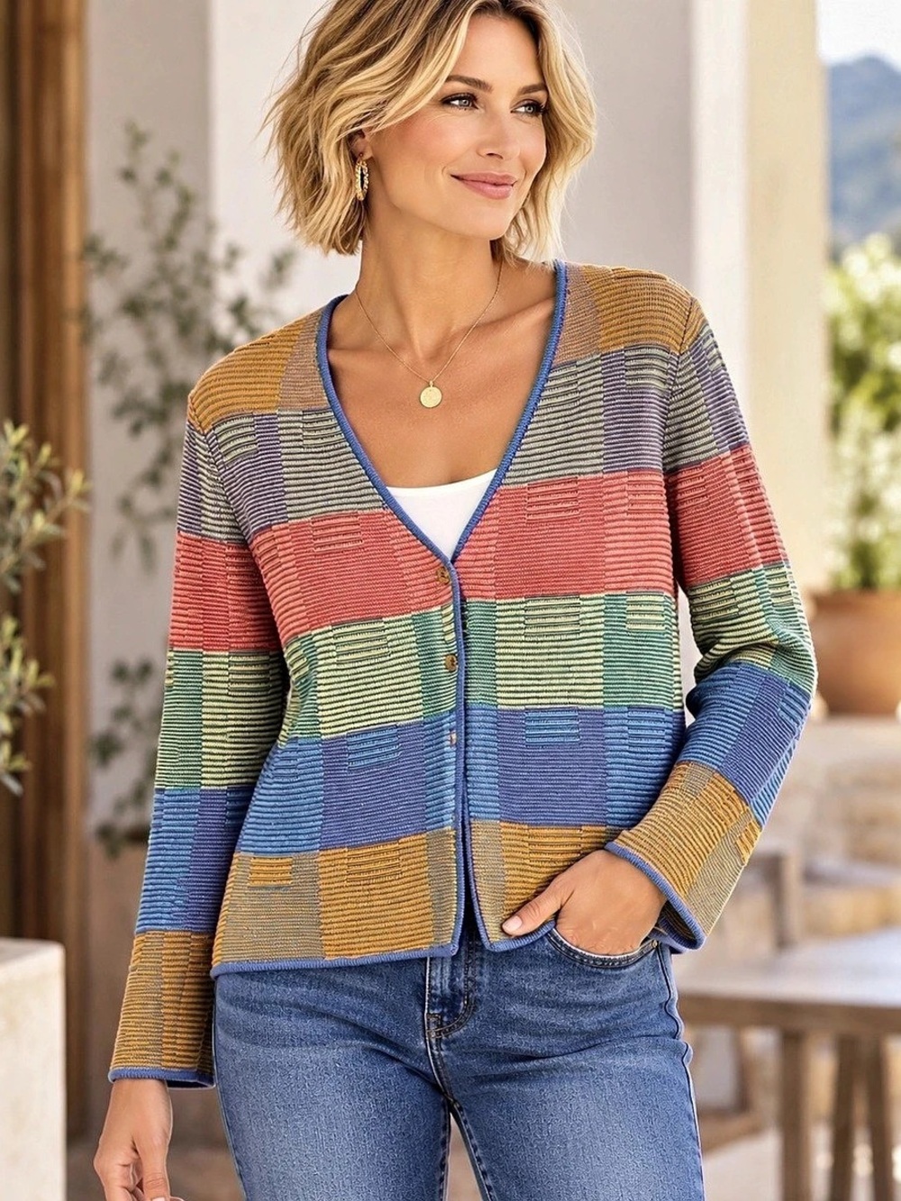 Peruvian Connection Pima Cotton Multicolor Art to Wear Cardigan L Grannycore